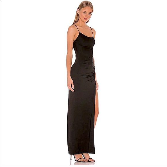 Lovers + Friends Kiki slinky Jersey Maxi Dress ruched black size small - Picture 3 of 11
